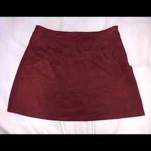 Red suede skirt